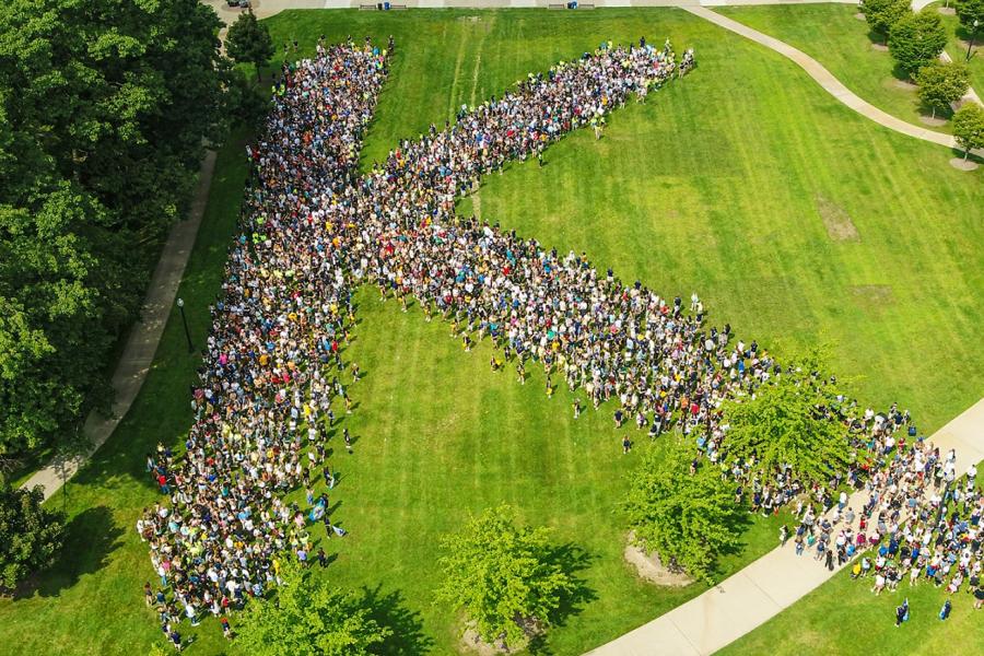 Kent State University’s Class of 2025 form a K on campus.