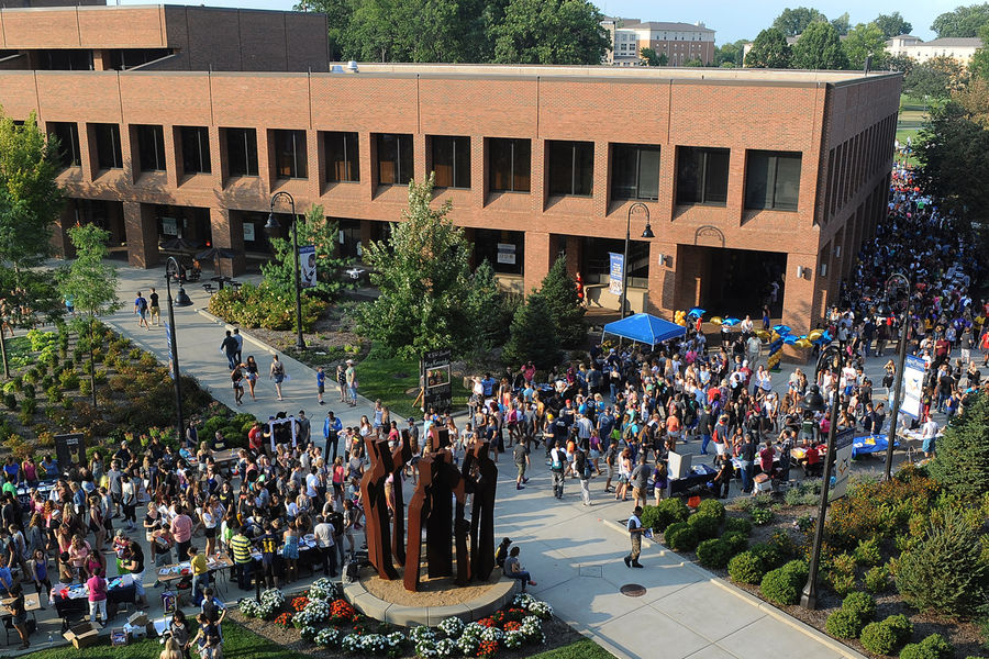 Thousands of Kent State students work their way through Risman Plaza during Blastoff, the annual back-to-school celebration at Kent State.