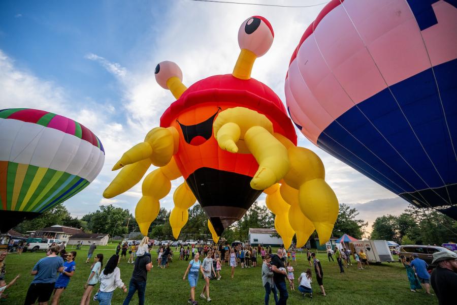 "Claw'd" the Crab Balloon with other hot air balloons at the Balloon A-Fair at SUNBEAU Valley Farm in Ravenna, Ohio.