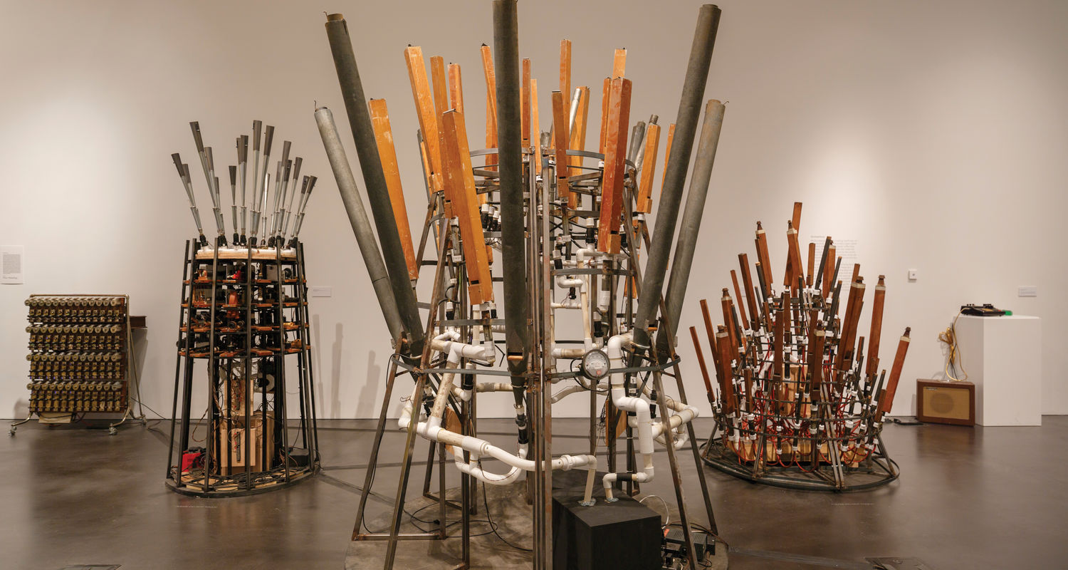 Myopia at MOCA Cleveland focuses on sound, sound-making objects and artworks about correspondence, communication and technology. The exhibit includes Mothersbaugh’s Orchestrions. Photo: Trevor Brown Jr., courtesy the Museum of Contemporary Art Denver