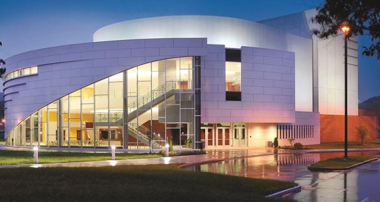 The Performing Arts Center lit up at night