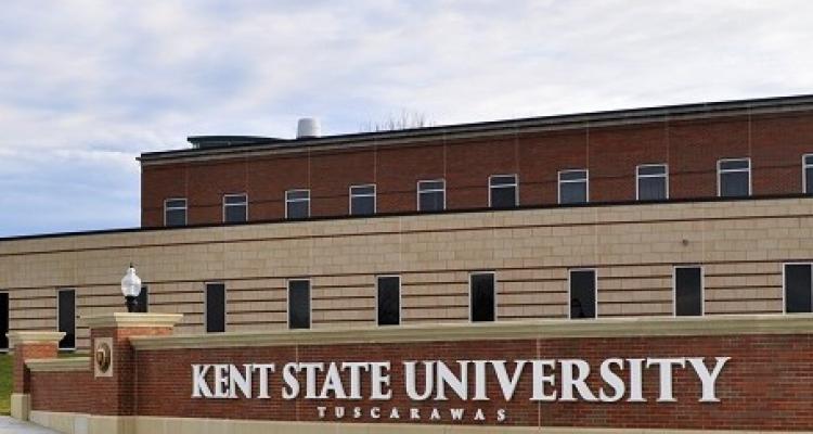 picture of the Kent State University at Tuscarawas welcome wall at campus entrance