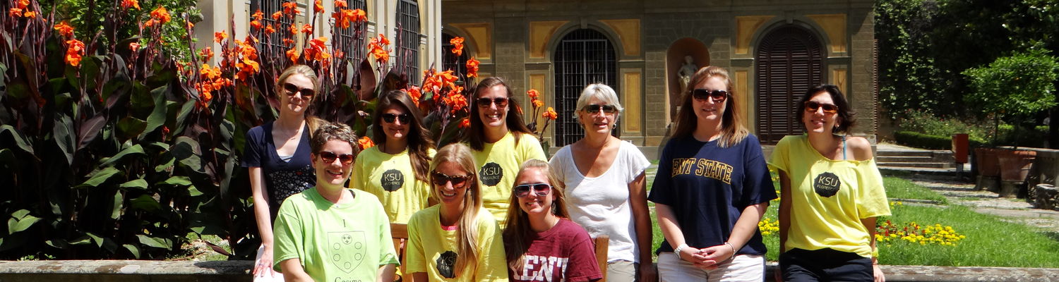 Students in the 2013 Museum Origins course pose for a photo outside Museo Stibbert in Florence, Italy.