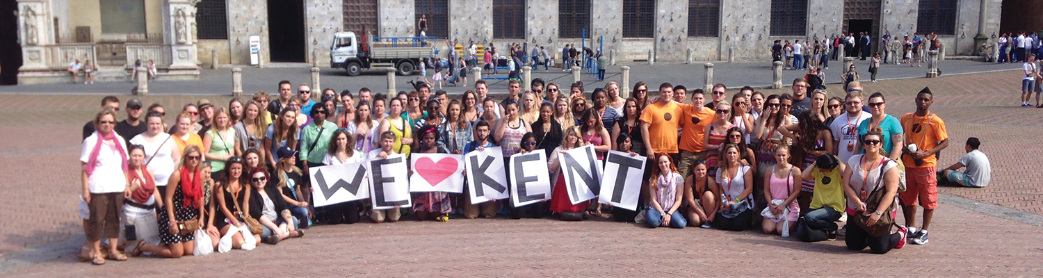 A group of Kent State students express their delight during a study abroad semester in Florence.