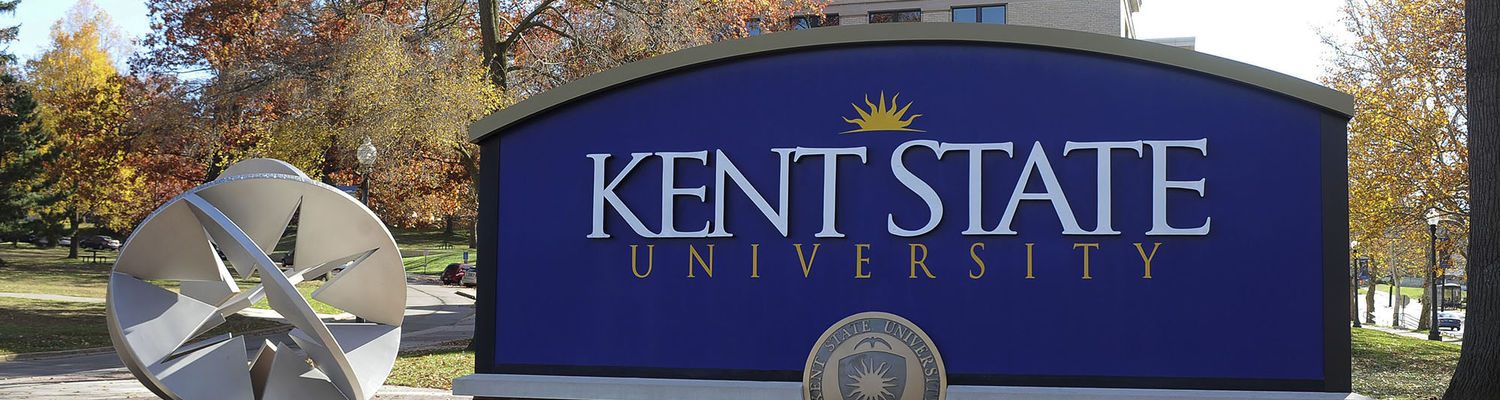 Kent State sign, outside on a sunny day