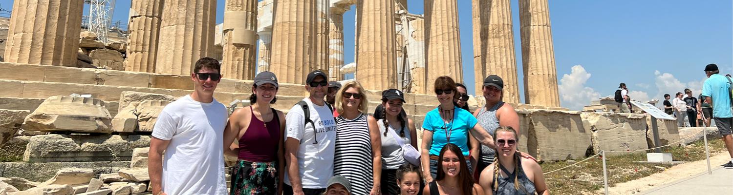 students studying abroad in Greece- posing in front of the pantheon