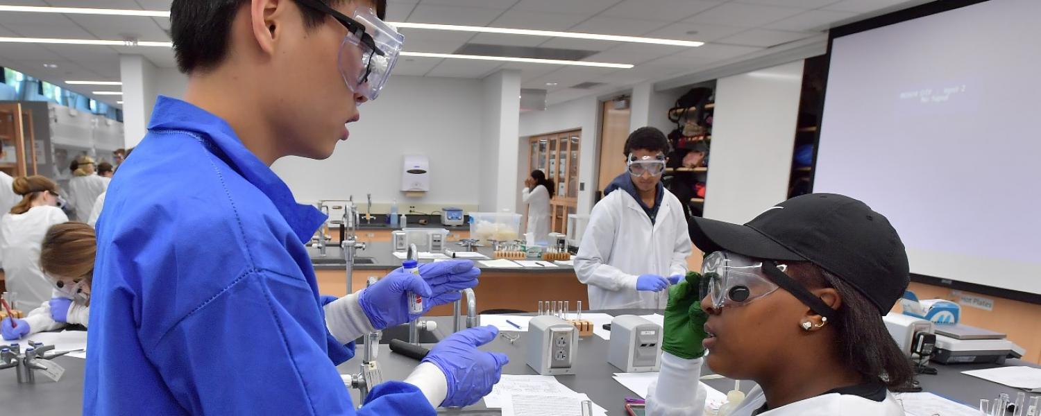 Two students conducting research in a lab