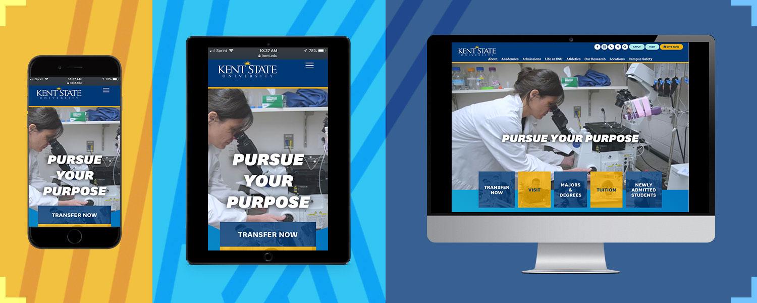 Kent State homepage on various devices