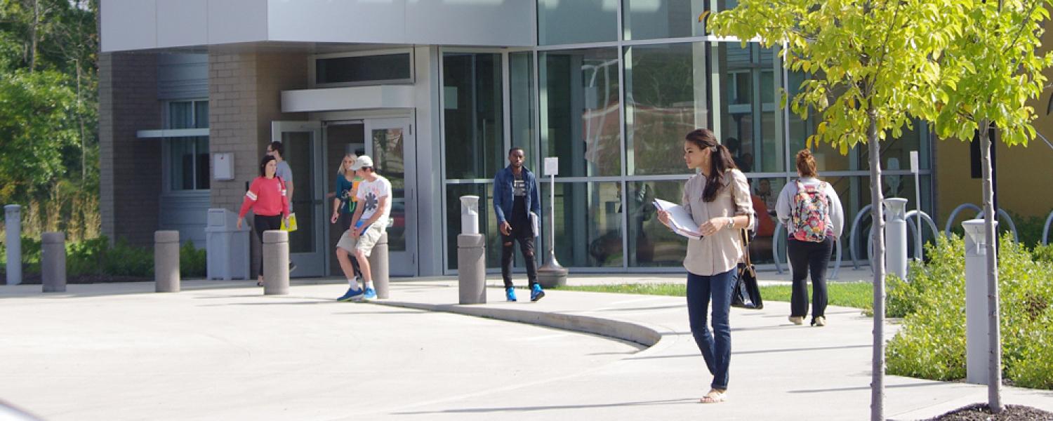 Students on campus walking