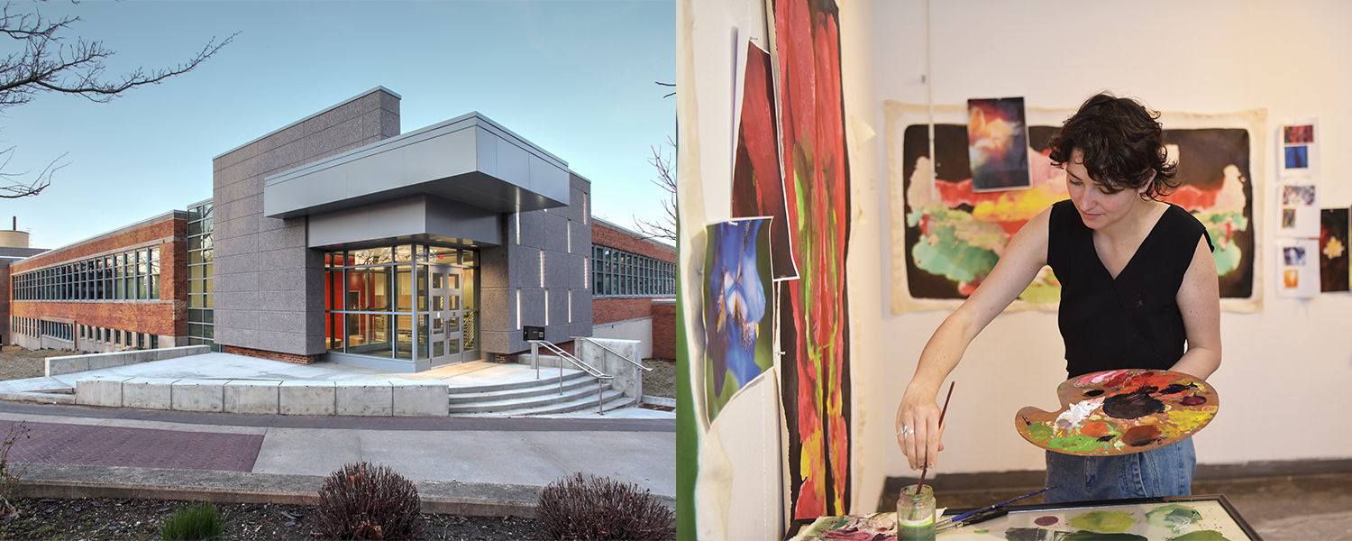 School of Art Tours, Center for the Visual Arts building and a student painting in the studio
