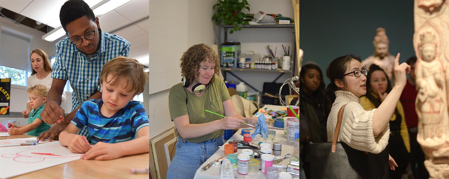 Three photos of graduate students in art education, studio art and art history.