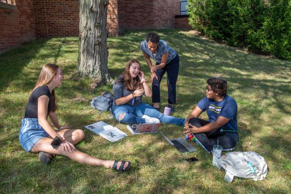 Students Studying outside with Dean Pringle